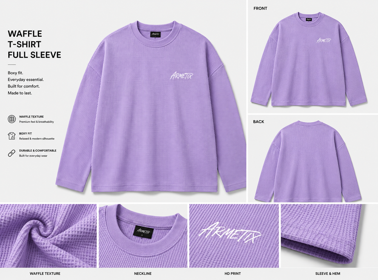 WAFFLE T-SHIRT FULL SLEEVE — LAVENDER