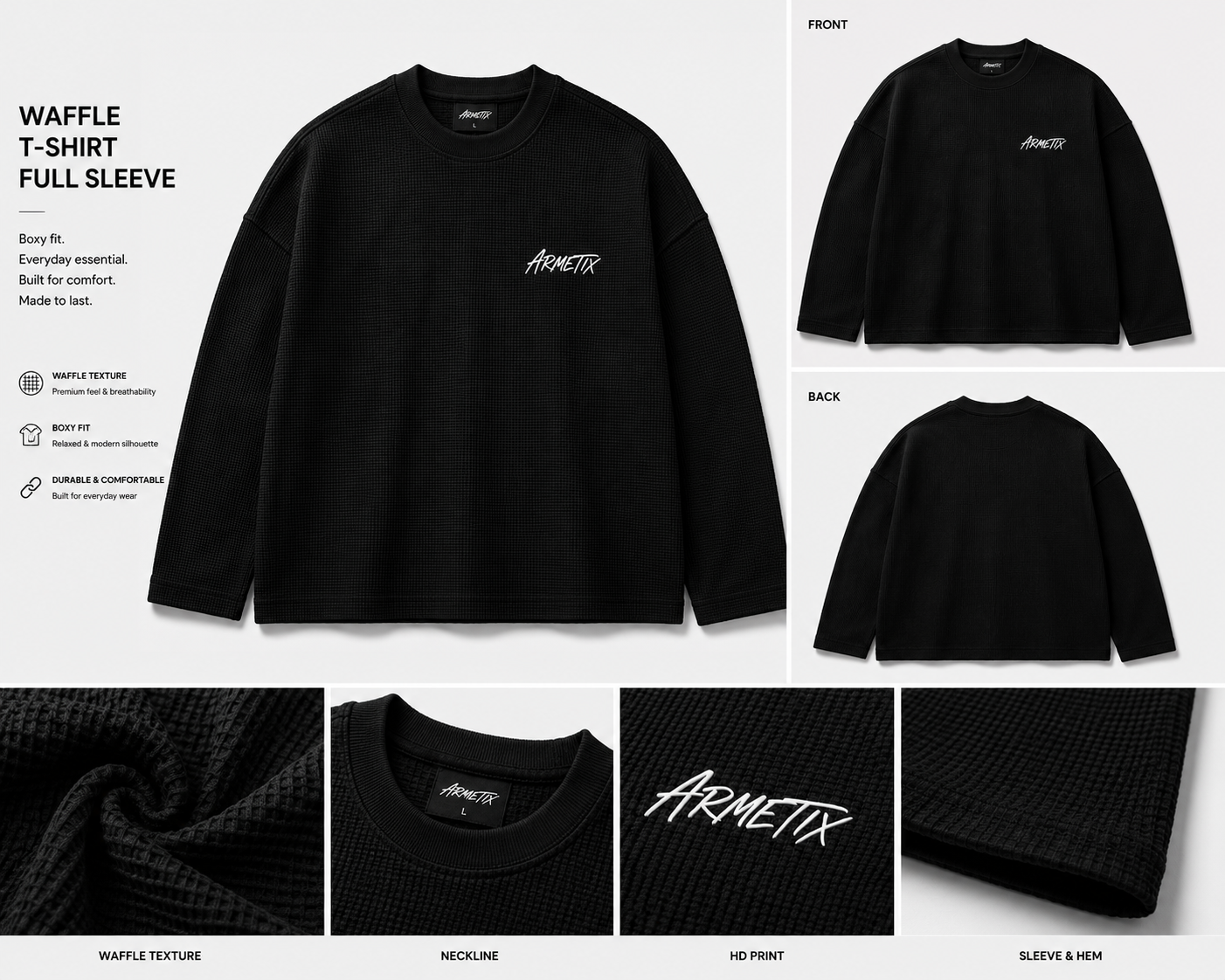 Waffle tee black ( full sleeve)